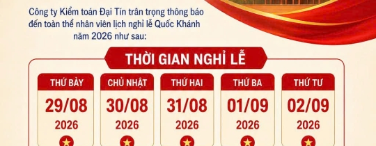 THÔNG BÁO NGHỈ LỄ QUỐC KHÁNH 2/9 Năm 2026